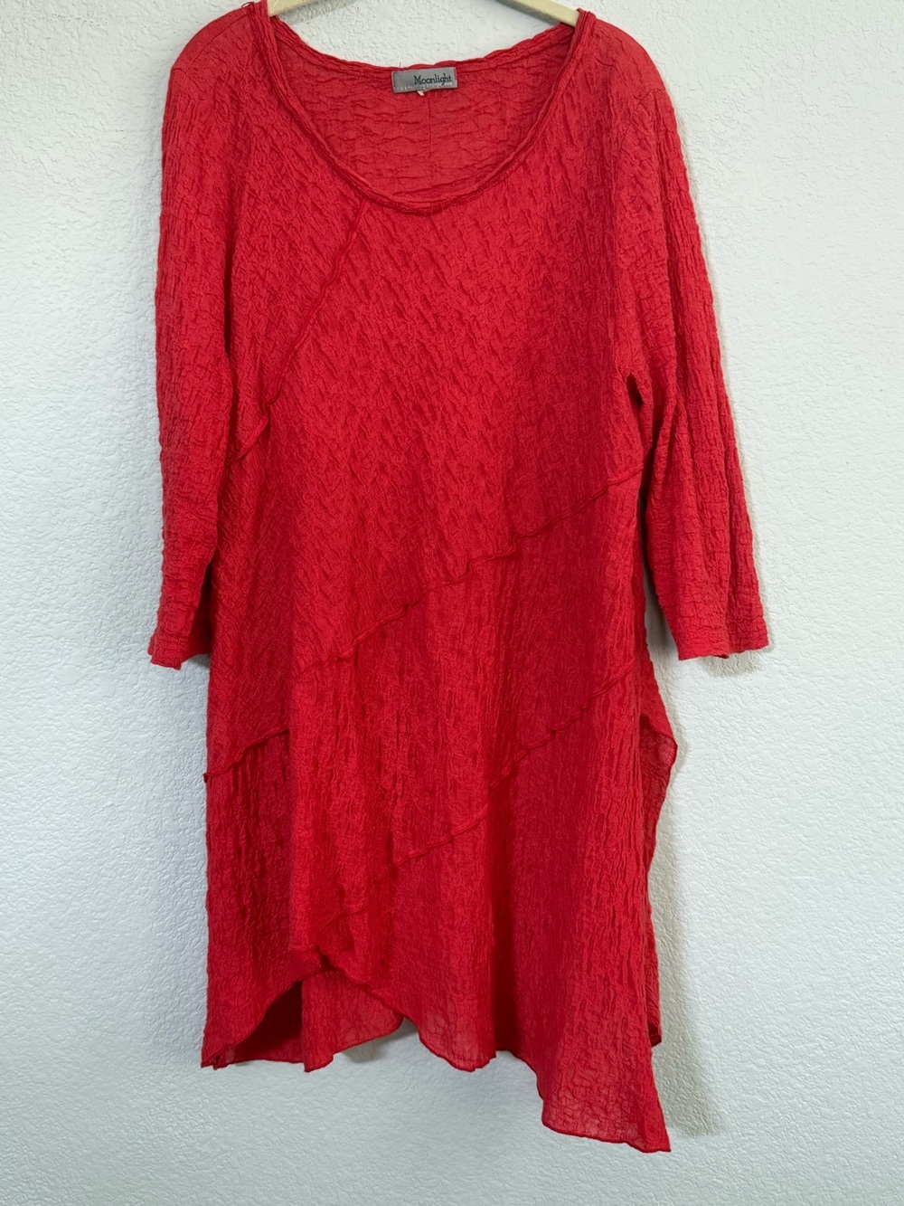 Moonlight by Y&S Fashion Red Crinkle Tunic Long Sleeve Asymmetrical Boho Lag M